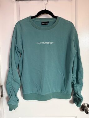 Fancy Homebody Teal Cotton Crewneck Sweatshirt